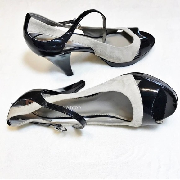 Franco Sarto Sulu Black Grey Leather Heels, 7 - Picture 1 of 7